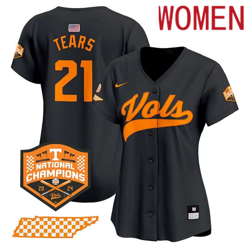 Women Tennessee Volunteers #21 Tears Black 2024 Nike Champions Vapor Premier Limited NCAA Jersey->women nfl jersey->Women Jersey